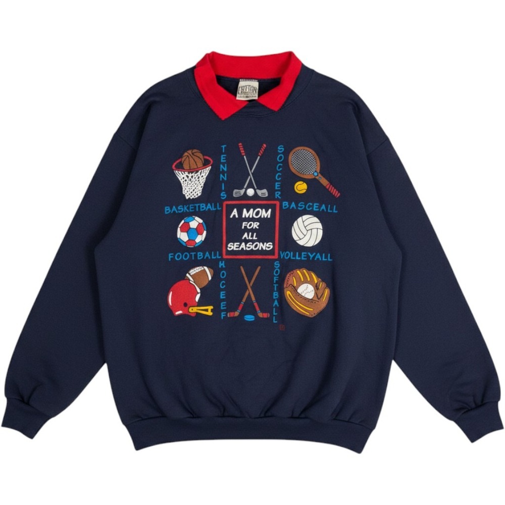 VTG Cotton Grove Designs 90's A Mom For All Seasons Sports Sweatshirt L Navy